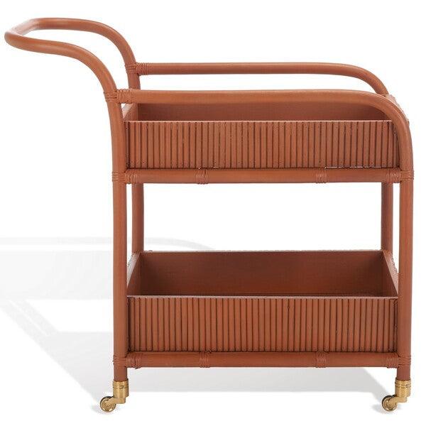 Safavieh Barnette Rattan Pole Frame Bar Cart with 2 Shelves