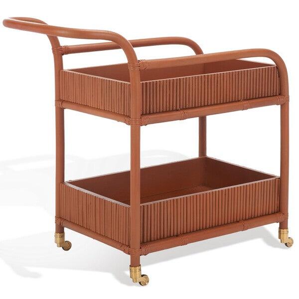 Safavieh Barnette Rattan Pole Frame Bar Cart with 2 Shelves