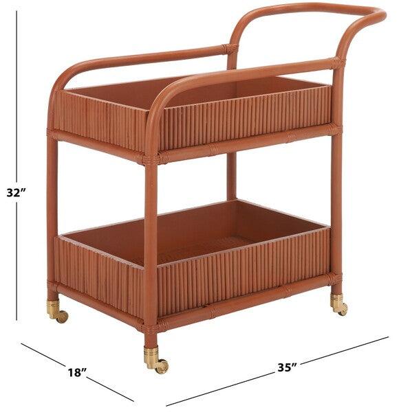 Safavieh Barnette Rattan Pole Frame Bar Cart with 2 Shelves