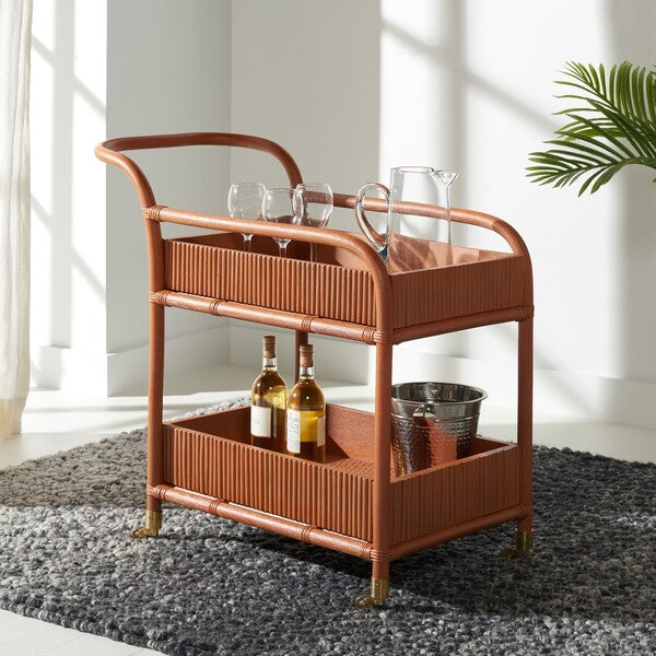 Safavieh Barnette Rattan Pole Frame Bar Cart with 2 Shelves