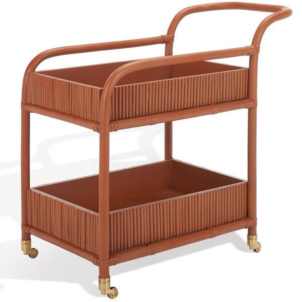 Safavieh Barnette Rattan Pole Frame Bar Cart with 2 Shelves