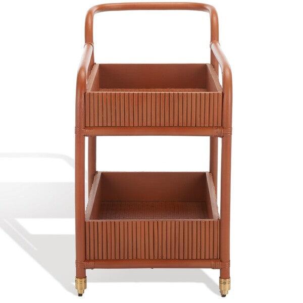 Safavieh Barnette Rattan Pole Frame Bar Cart with 2 Shelves