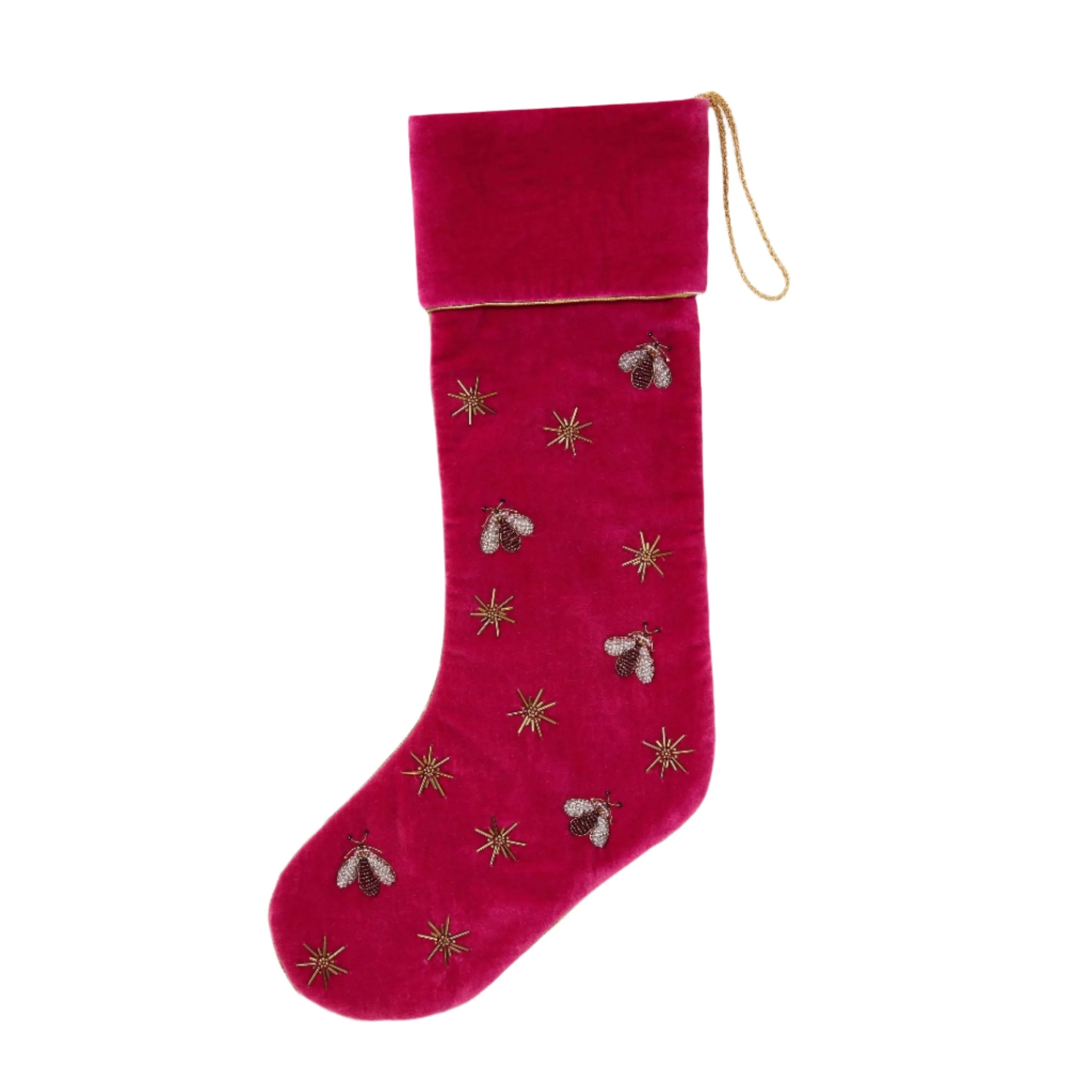 Sparkle bee stocking, berry pink