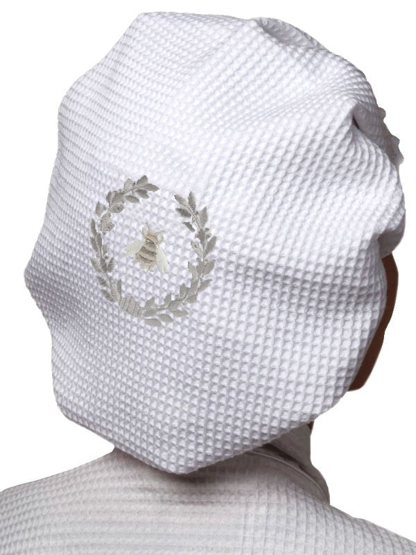 Shower Cap, Waffle Weave, Napoleon Bee Wreath (Pewter)