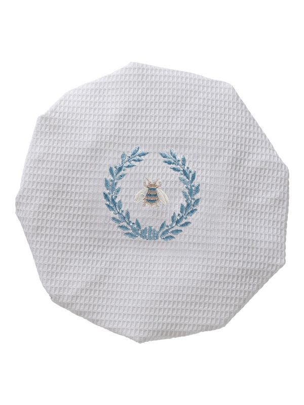 Shower Cap, Waffle Weave, Napoleon Bee Wreath (Duck Egg Blue)