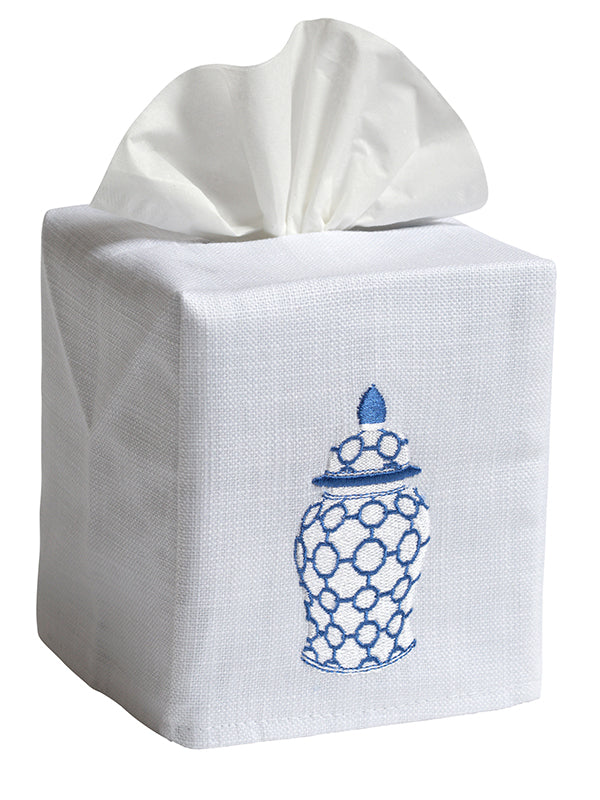 Tissue Box Cover, Ginger Jar Chain-Links (White)