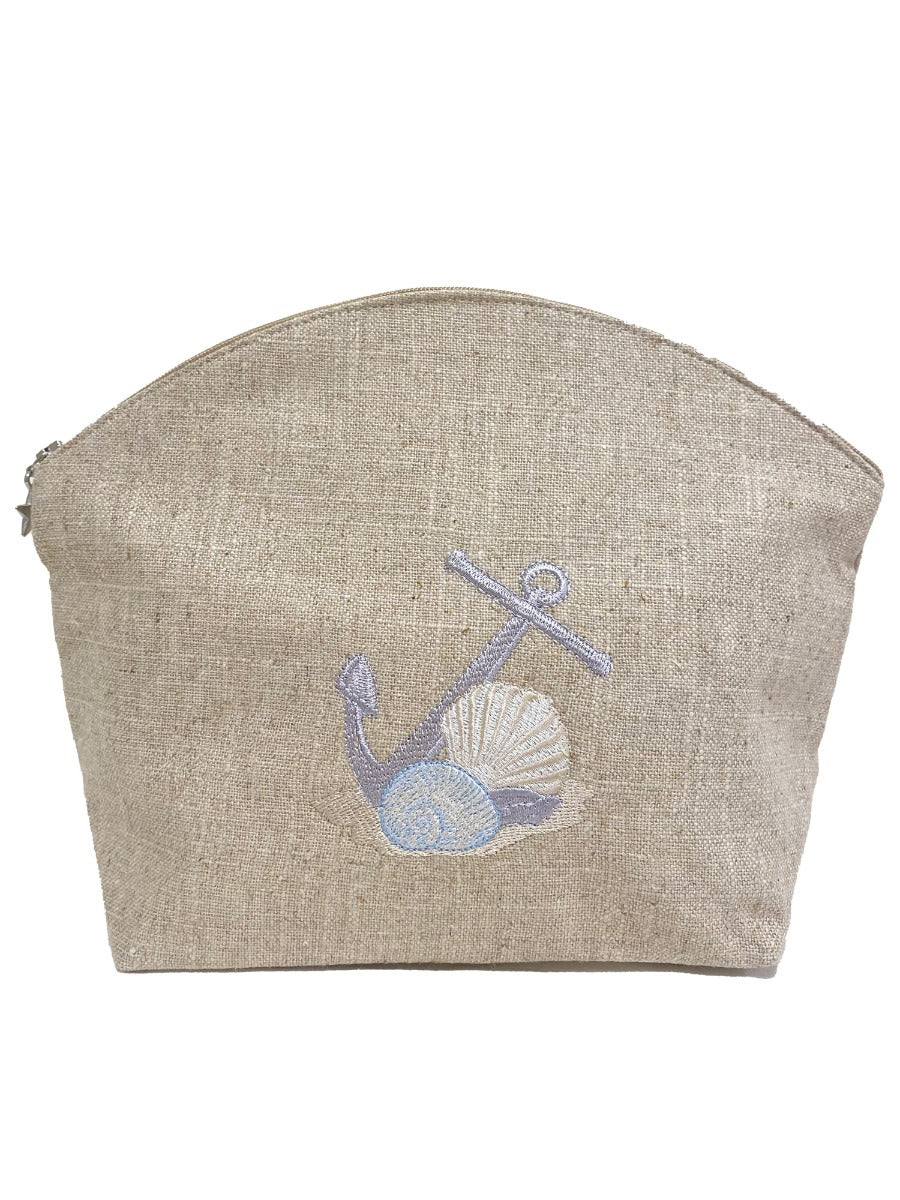 Cosmetic Bag, Natural Linen (Large), Anchor (Blue, Beige)