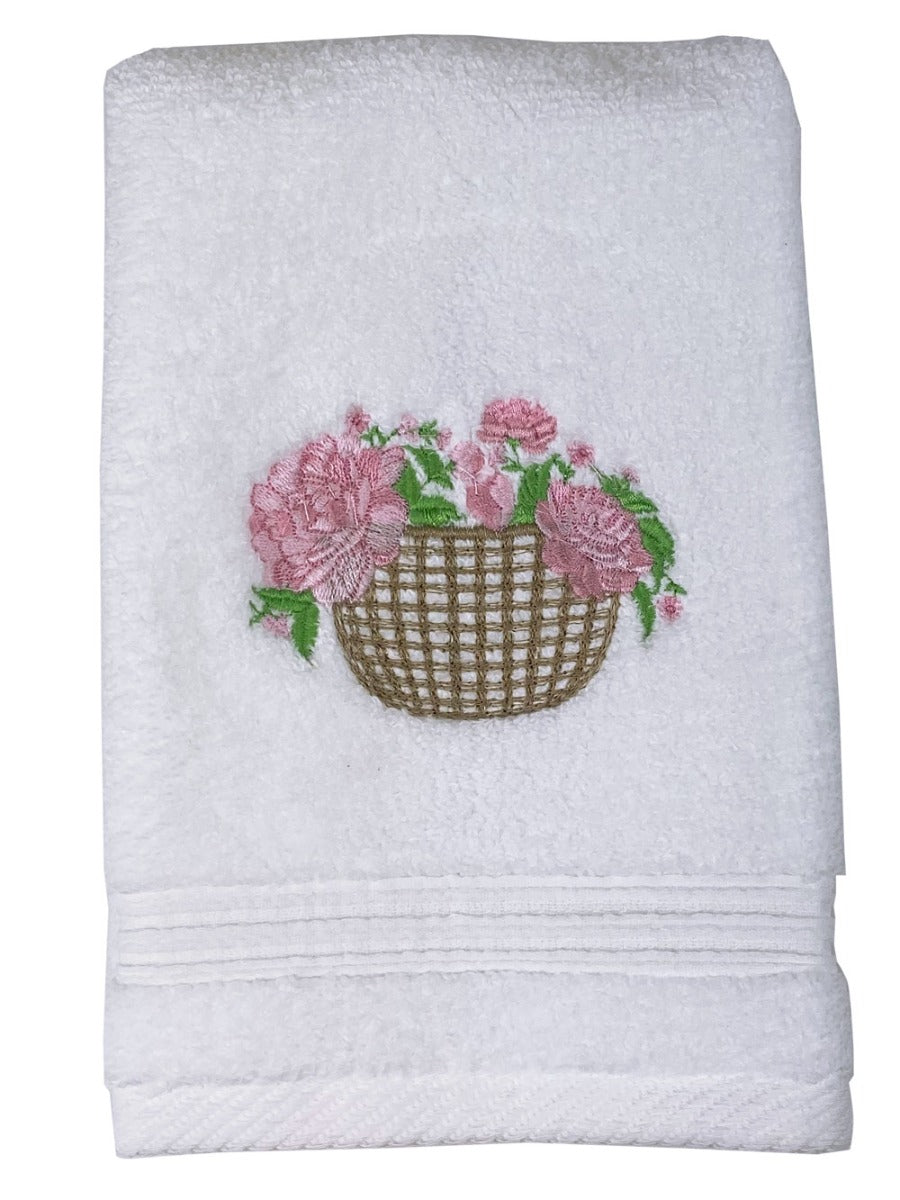 Guest Towel, Terry, Basket of Peonies (Pink)