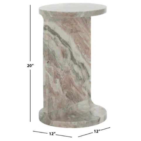 Safavieh Melinda C-shaped Marble Accent Table in White/Brown