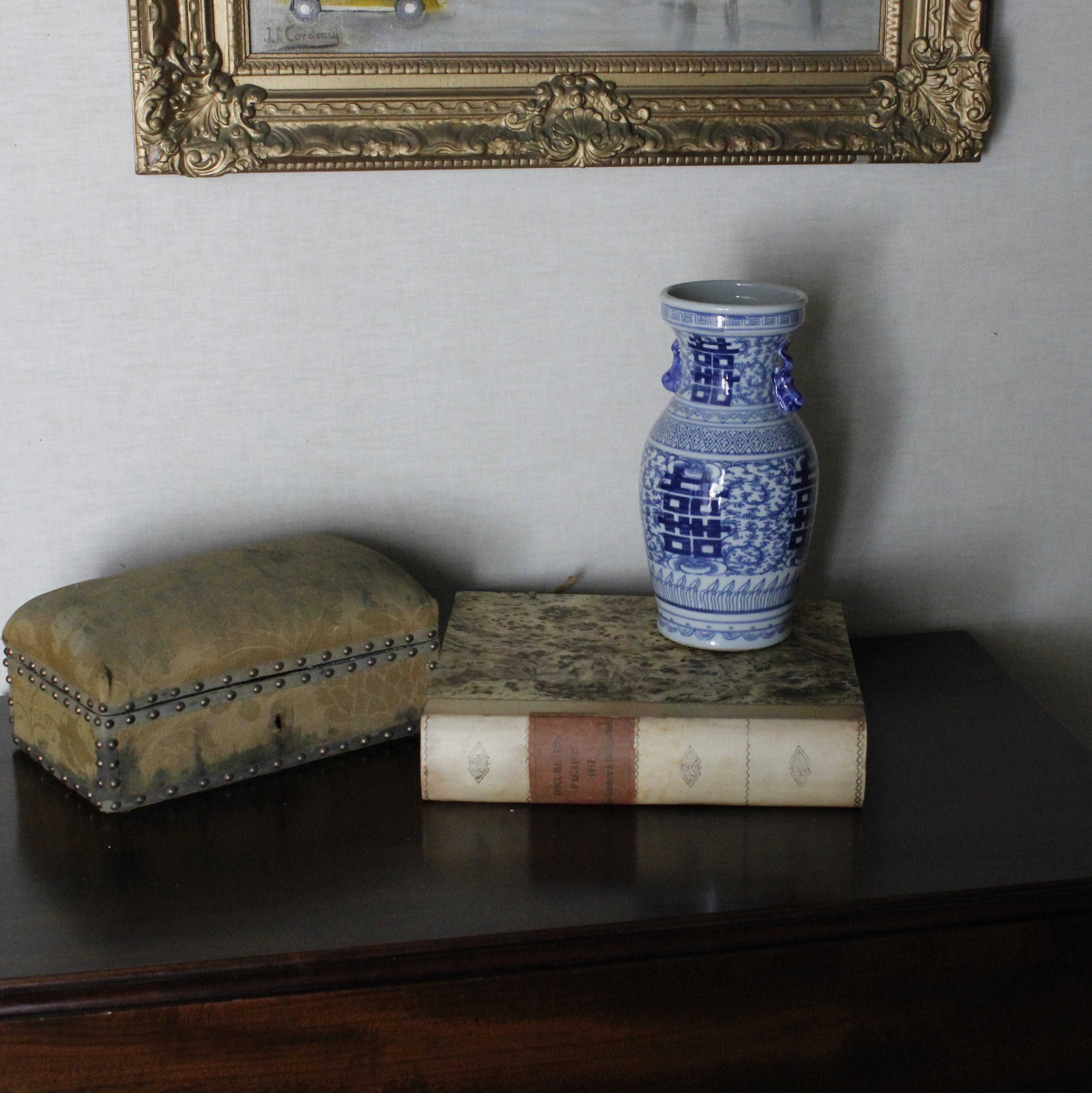 Blue and White Double Happiness Flower Vase with Ears