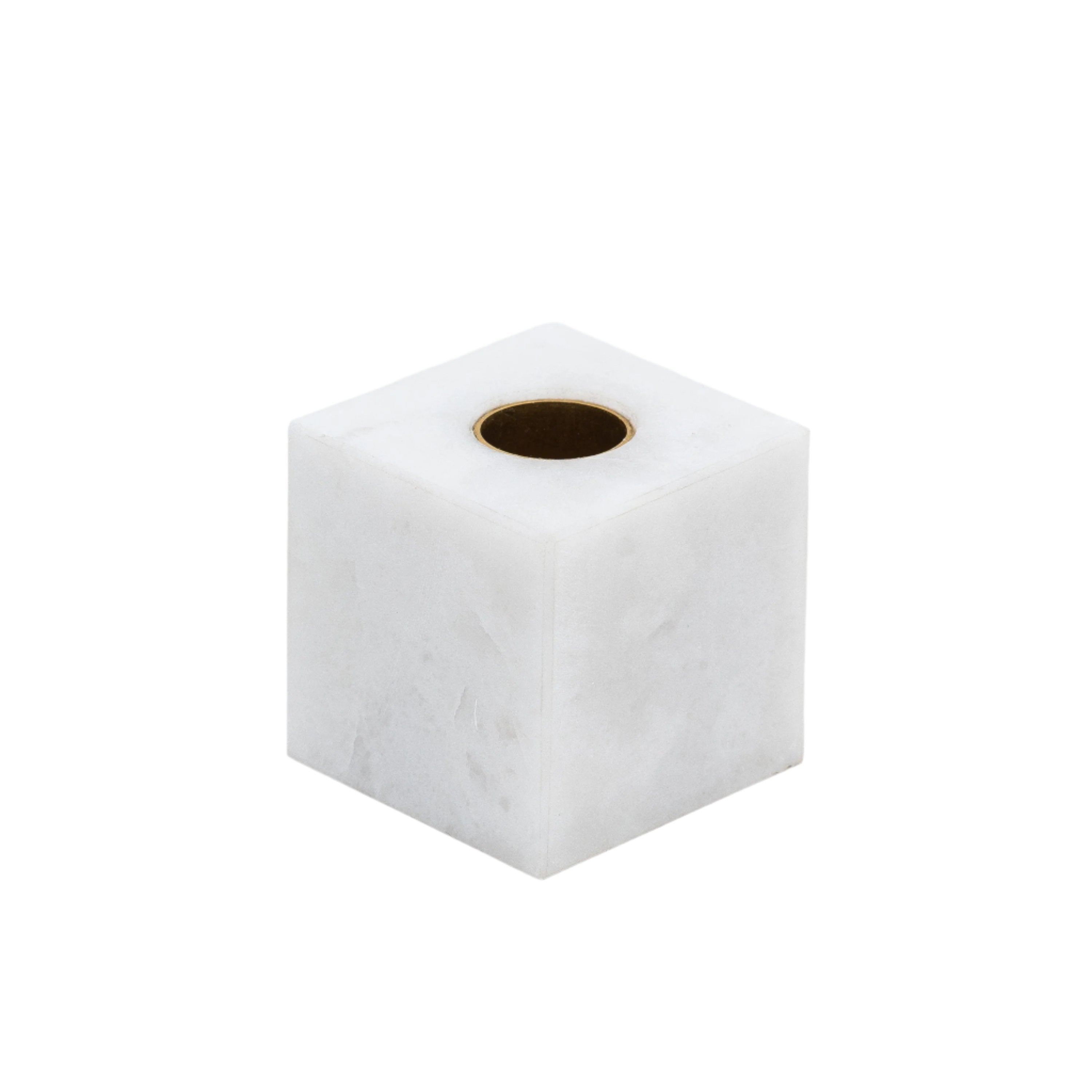 Cube candlestick, white quartz