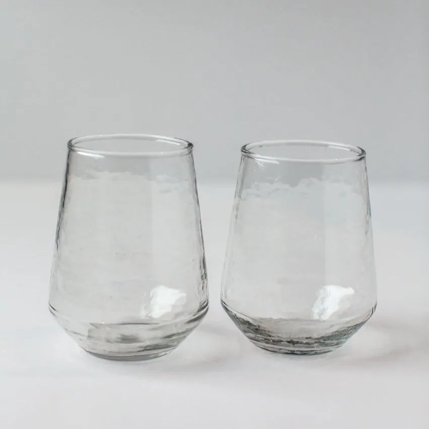 Handblown Hammered Glass Water Tumbler, Clear - set of 4