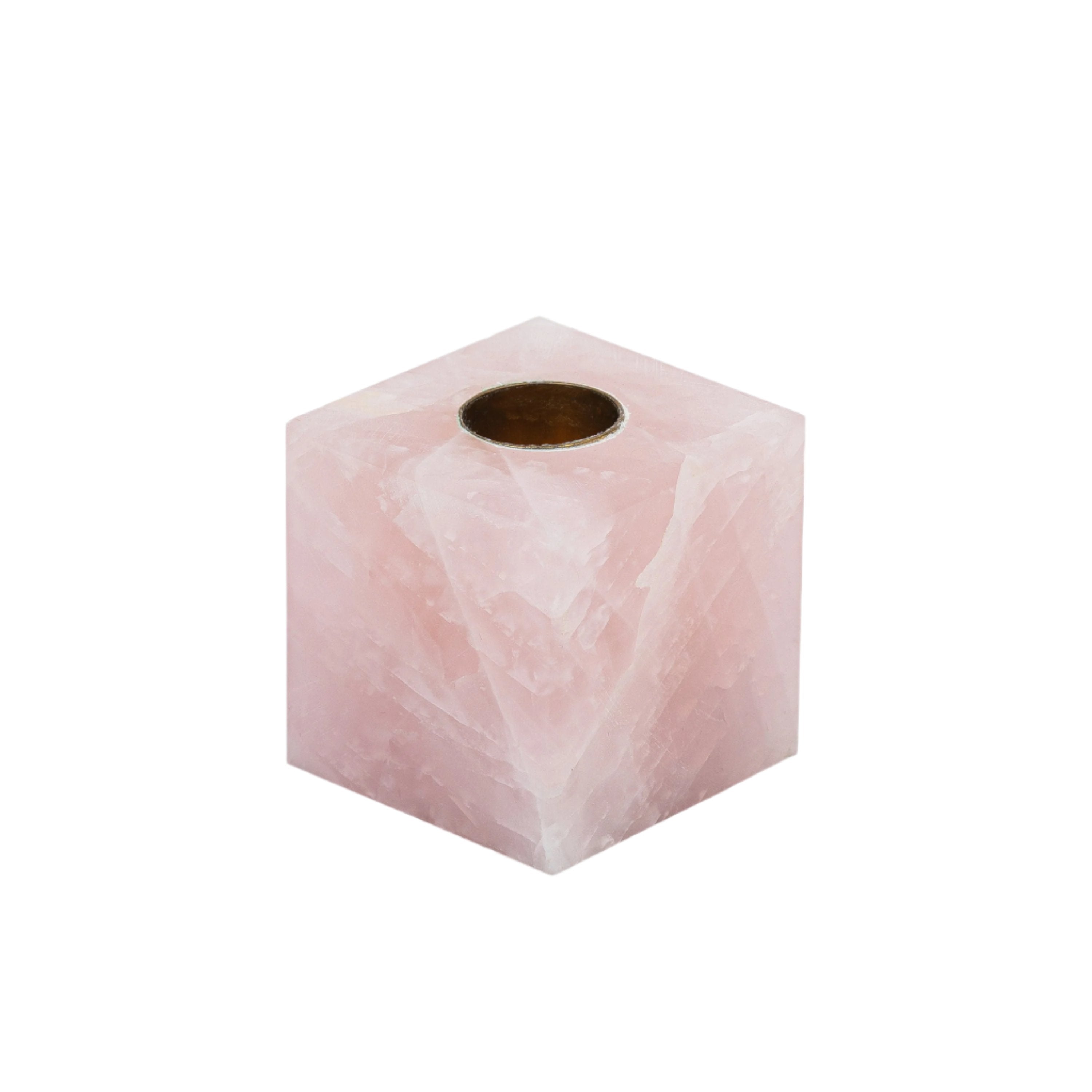 Cube candlestick, rose quartz