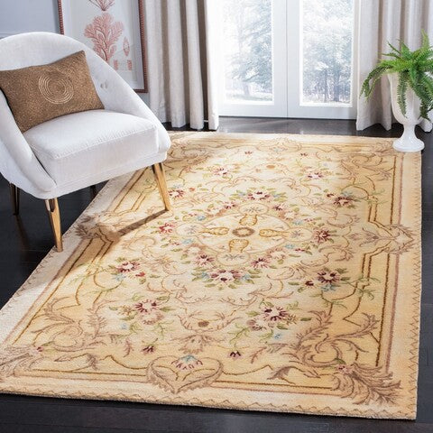 Empire Wool Rug in Beige and Light Gold