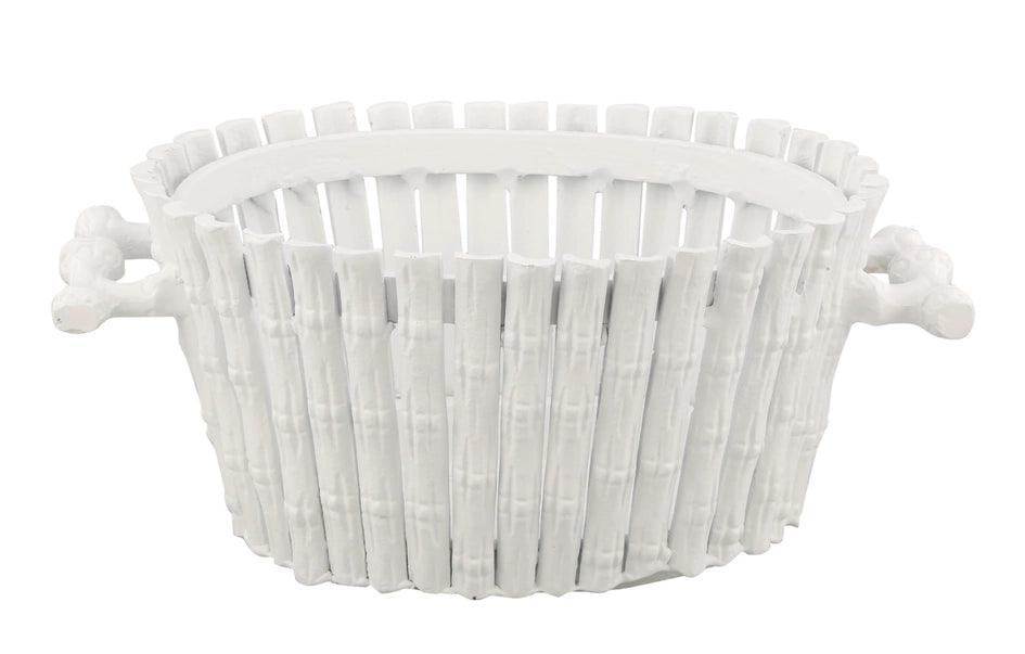 The Enchanted Home Tole Bamboo Planter in White with Liner