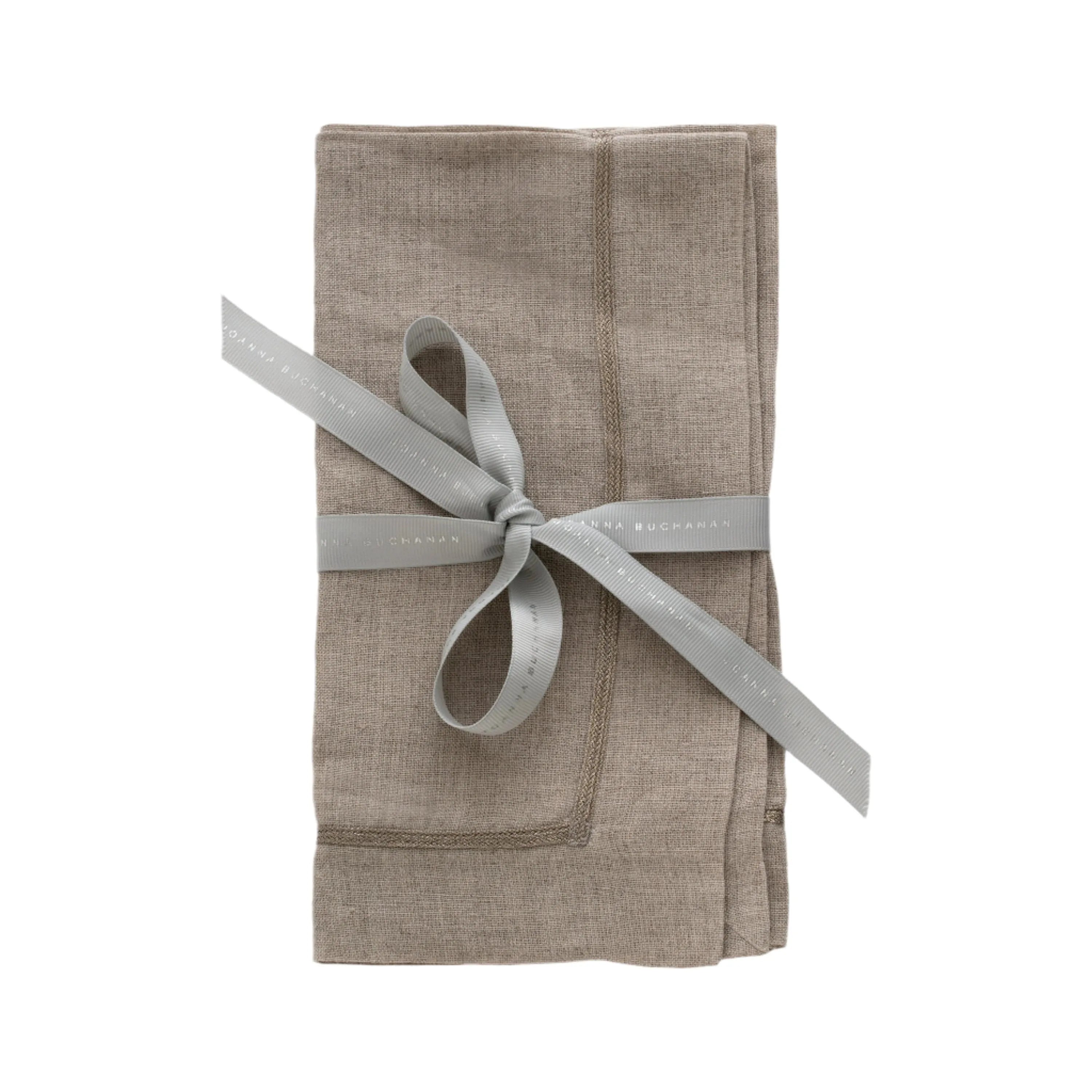 Pewter trim linen dinner napkins, flax, set of two