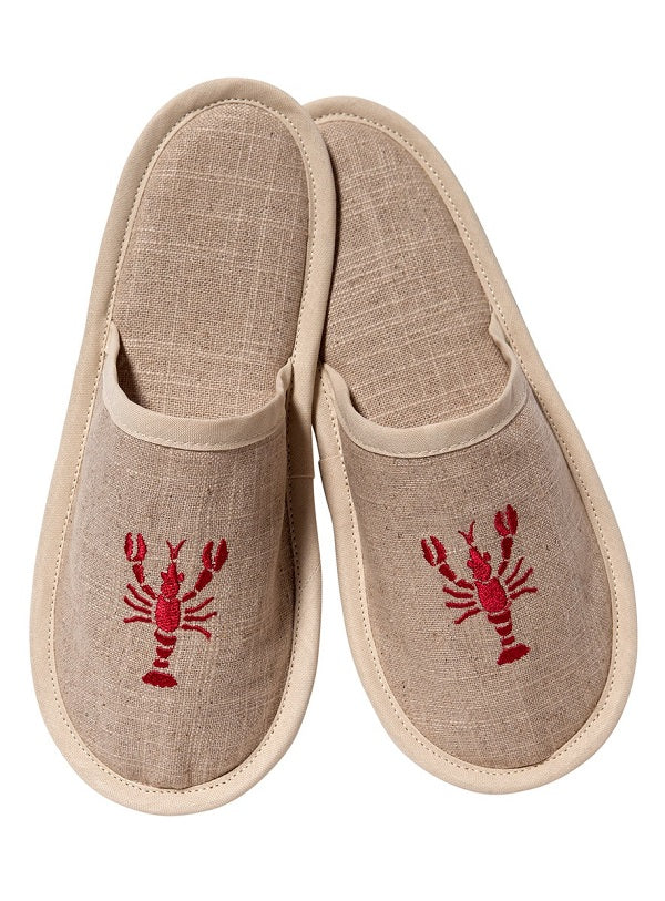 Slippers (Closed Toe) - Natural Linen, Embroidered