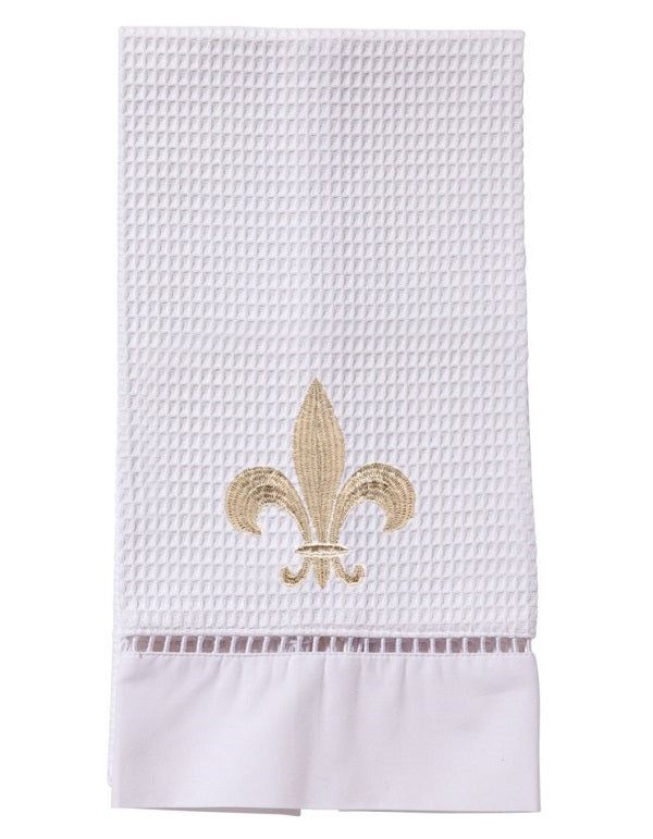 Guest Towel, Waffle Weave, Fleur-de-Lis (Beige)