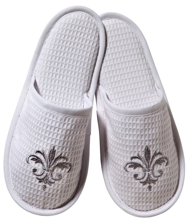 Slippers, Waffle Weave, Fleur de France (Pewter)