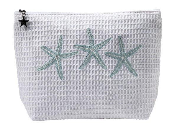 Cosmetic Bag (Medium), Waffle Weave, Three Starfish (Aqua)