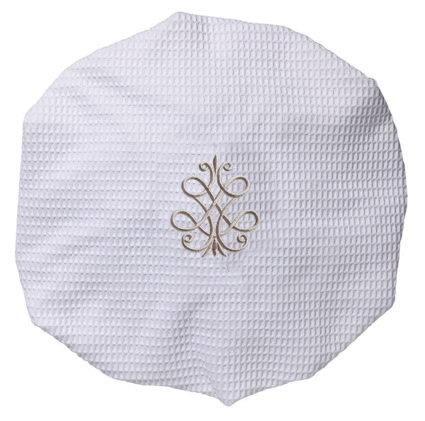 Shower Cap, Waffle Weave, French Scroll (Beige)