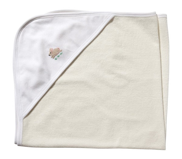 Baby Hooded Towel, White Combed Cotton , Hand Embroidered