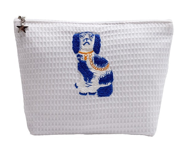 Cosmetic Bag (Small), Waffle Weave, Staffordshire Dog (Blue)