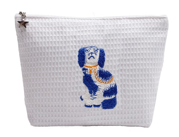 Cosmetic Bag (Medium) - White Waffle Weave, Embroidered