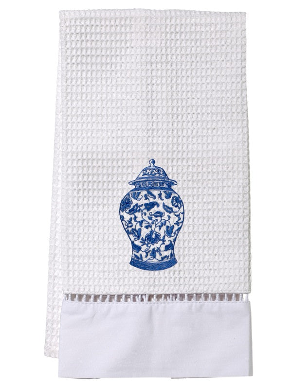 Guest Towel, Waffle Weave, Ginger Jar, Wide (Cobalt Blue)