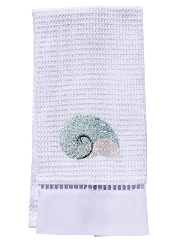 Guest Towel, Waffle Weave, Striped Nautilus (Aqua)