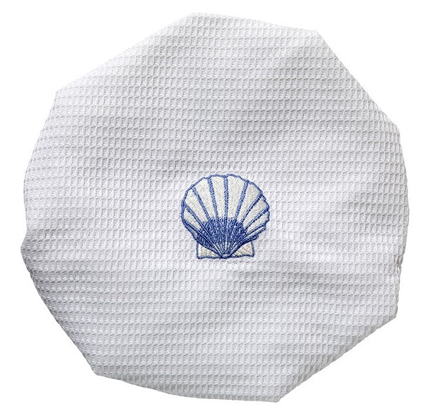 Shower Cap, Waffle Weave, Scallop (Blue)