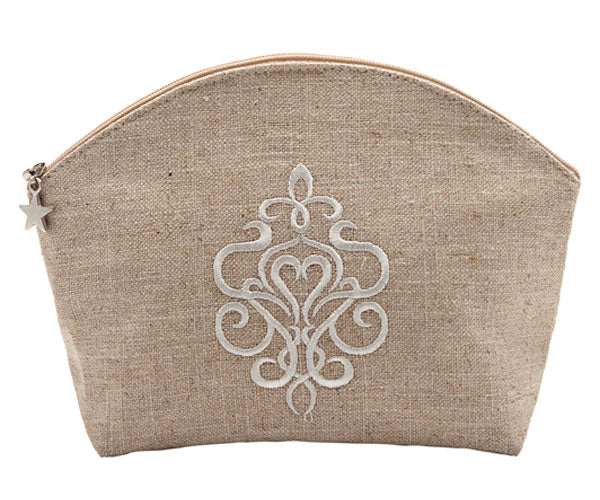 Cosmetic Bag, Natural Linen (Medium), Tuscan Scroll (Beige)