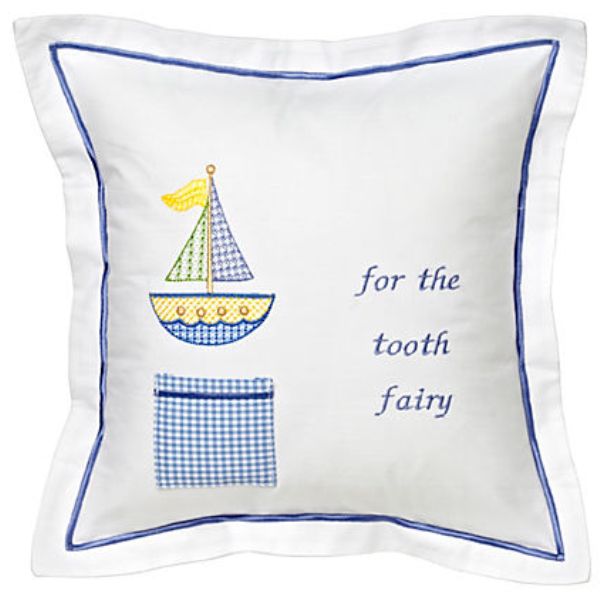 Tooth Fairy Pillow Cover, Cross Stitch Sailboat (Blue)