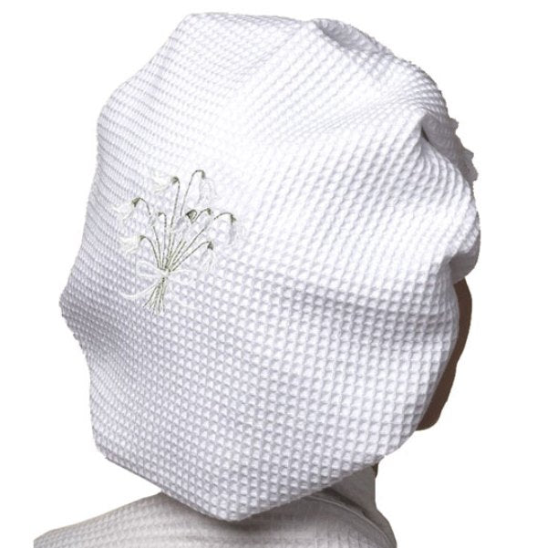 Shower Cap, Waffle Weave, Snow Drops (White)