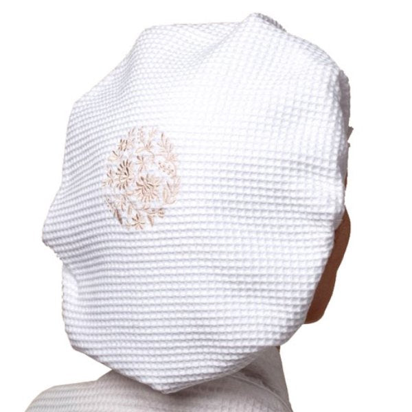 Shower Cap, Waffle Weave, Flower Wheel (Beige)