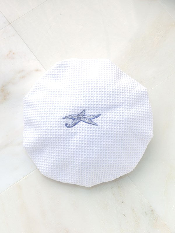 Shower Cap, Waffle Weave - Starfish (Blue)