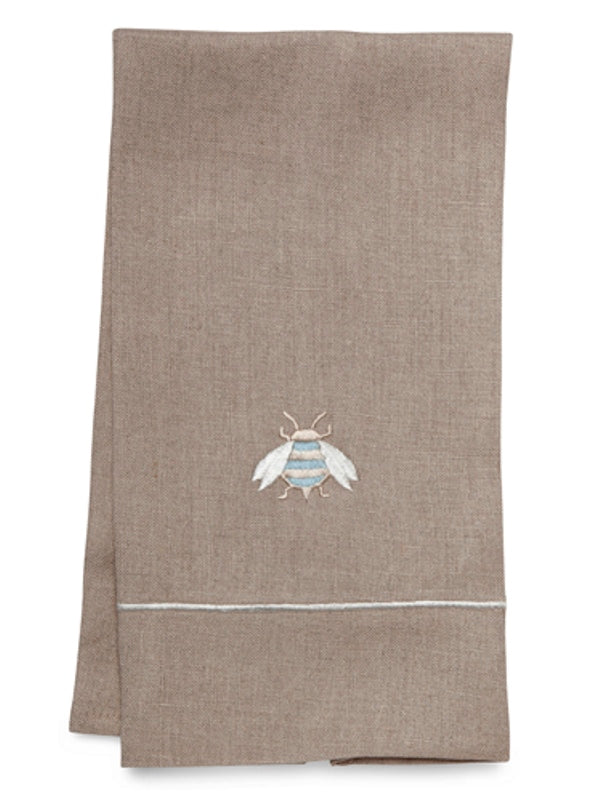 Guest Towel, Natural Linen & Satin Trim, Napoleon Bee (Duck Egg Blue)