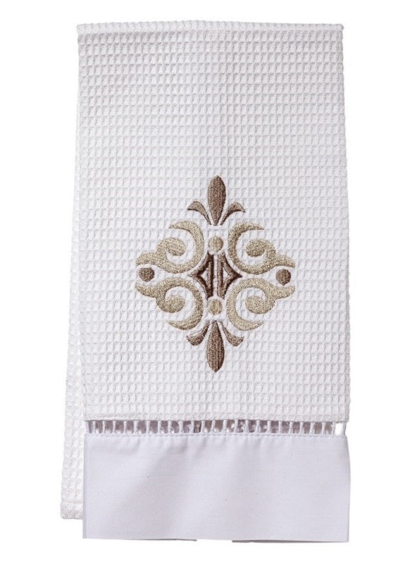 Guest Towel, Waffle Weave, Amalfi Scroll (Taupe)