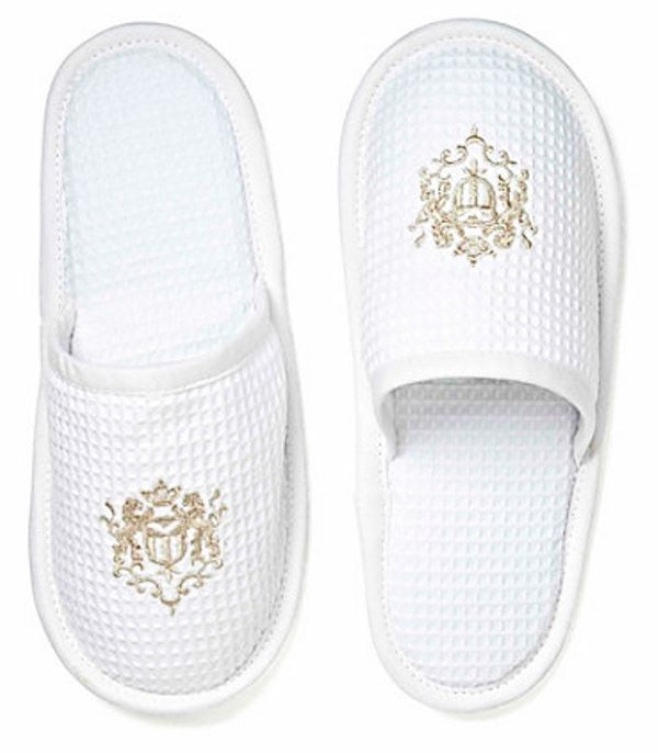 Slippers, Waffle Weave - Majestic Scroll (Beige)