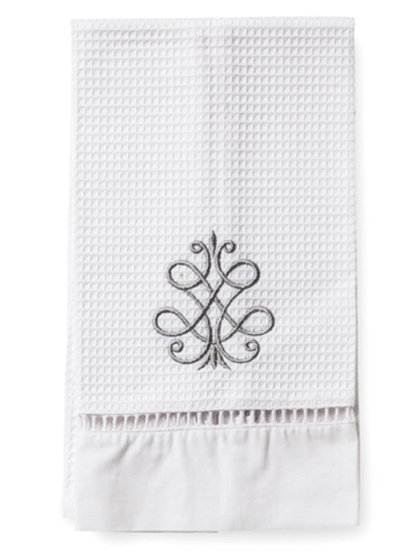 Guest Towel, Waffle Weave, French Scroll (Pewter)