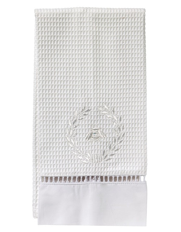 Guest Towel, Waffle Weave, Napoleon Bee Wreath (White)