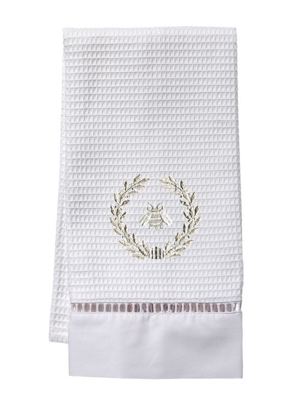 Guest Towel, Waffle Weave, Napoleon Bee Wreath (Beige)