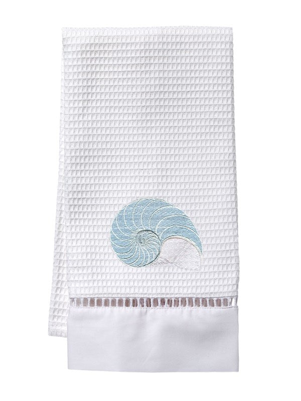 Guest Towel, Waffle Weave, Striped Nautilus (Duck Egg Blue)