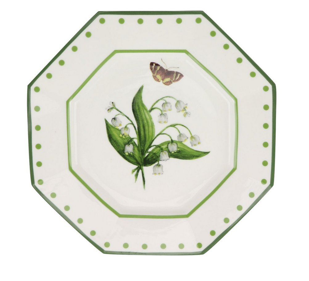 LILY OF THE VALLEY and Butterfly GREEN AND WHITE SALAD PLATE