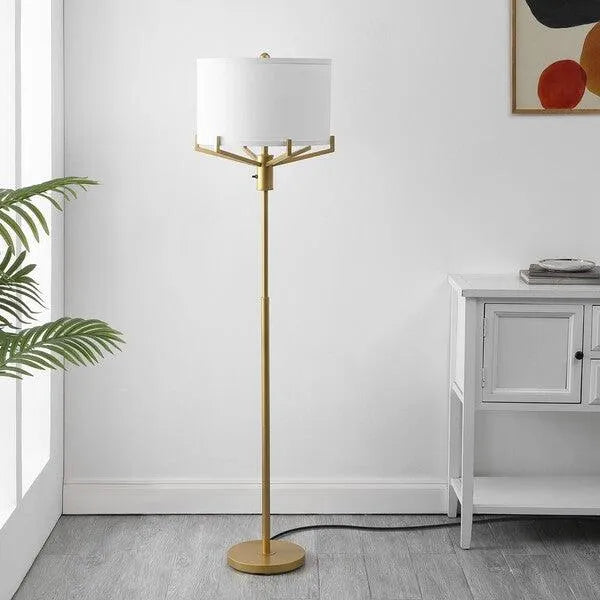 Safavieh Elaria Floor Lamp in White with Sleek Gold Body