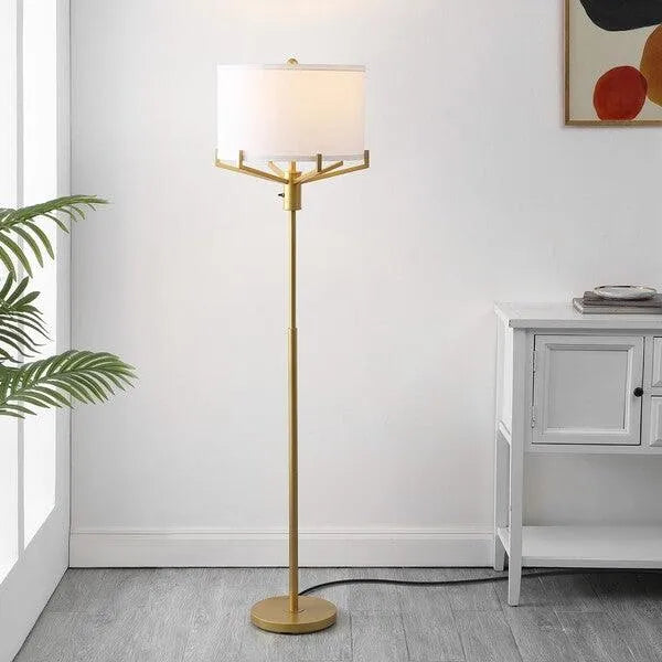 Safavieh Elaria Floor Lamp in White with Sleek Gold Body