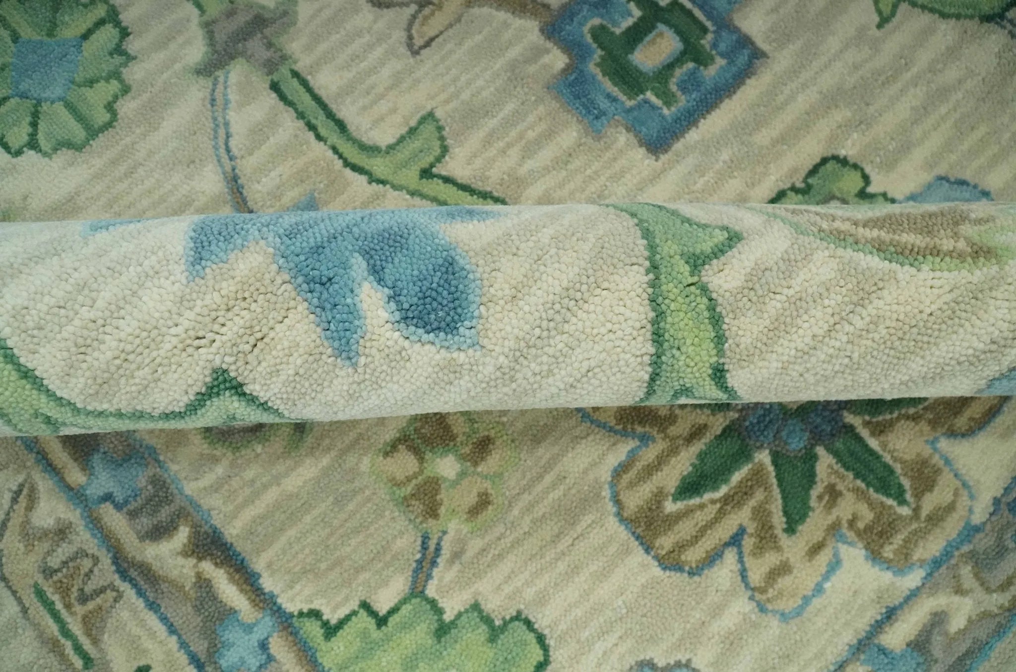 Floral Beige, Gray, Blue and Green Oriental Oushak Hand Tufted Custom Made wool Area rug