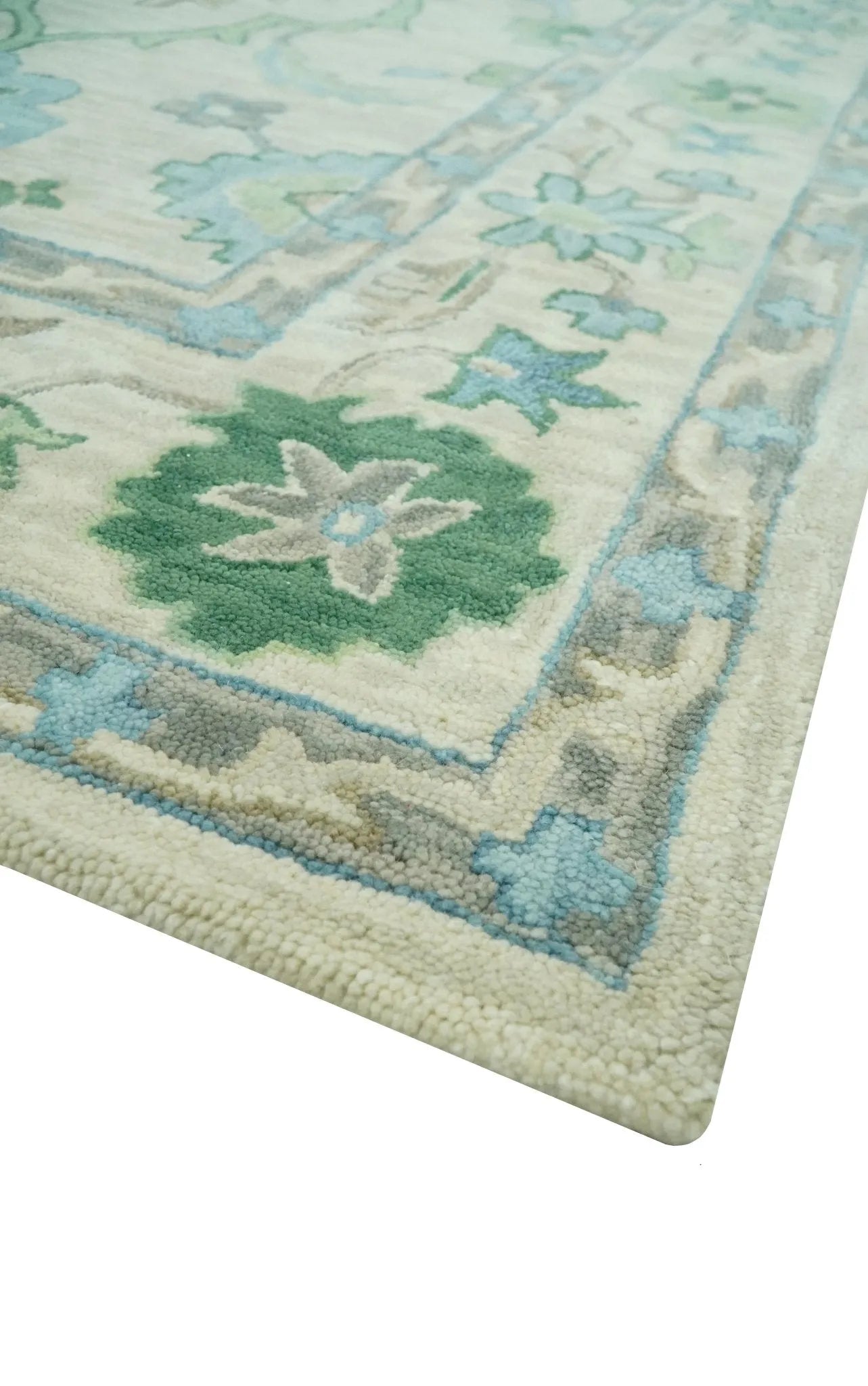 Floral Beige, Gray, Blue and Green Oriental Oushak Hand Tufted Custom Made wool Area rug