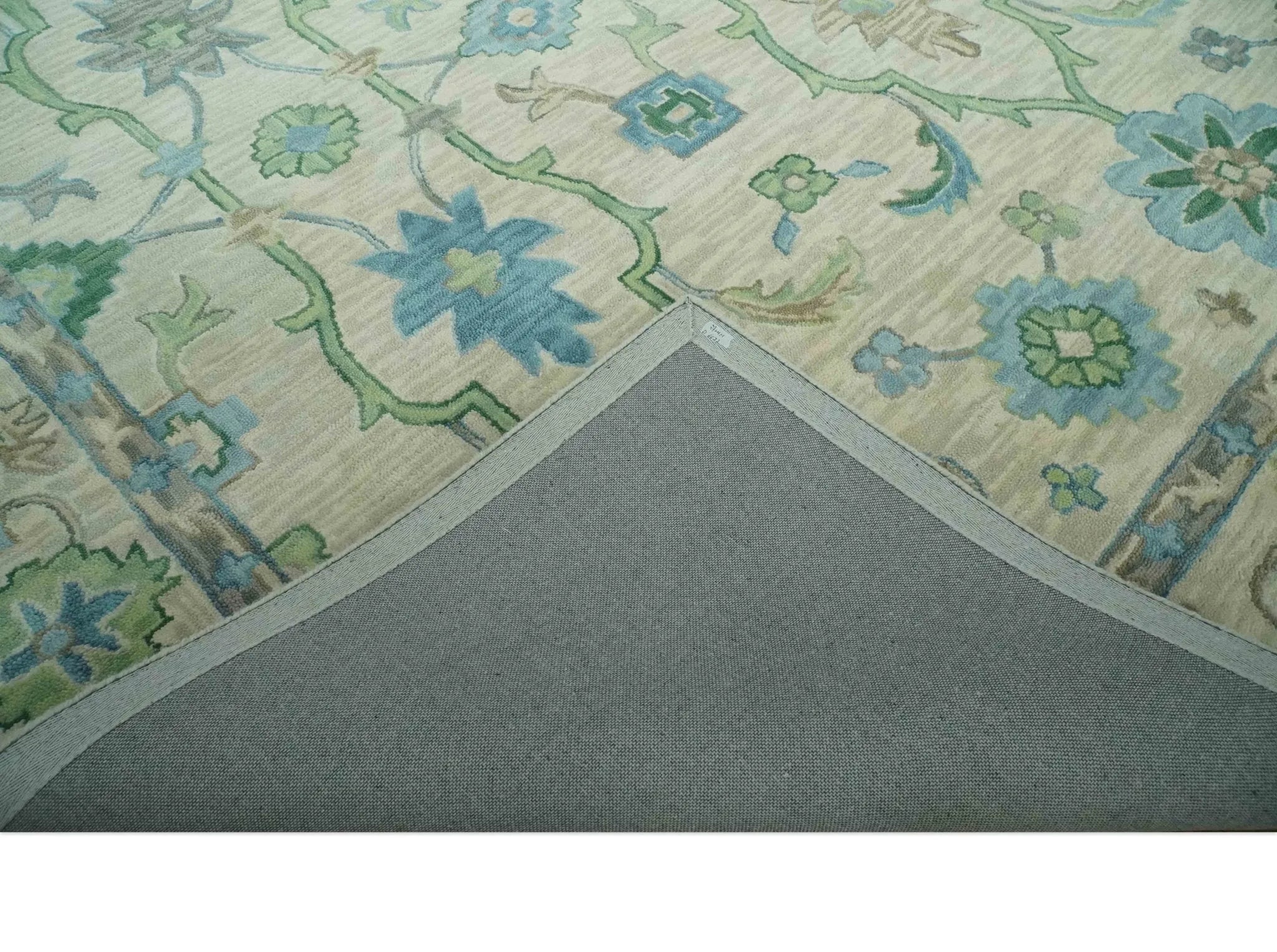 Floral Beige, Gray, Blue and Green Oriental Oushak Hand Tufted Custom Made wool Area rug