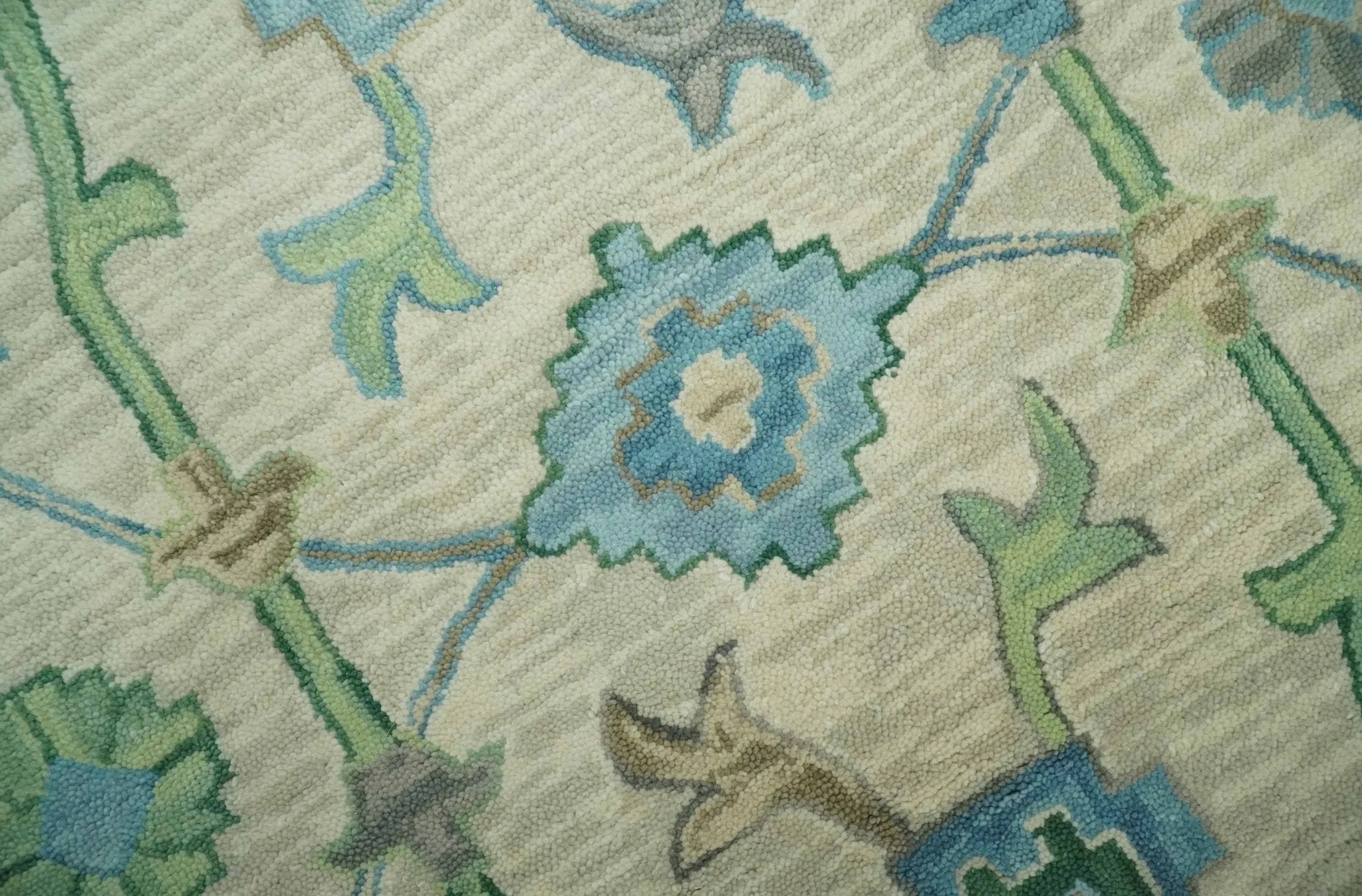 Floral Beige, Gray, Blue and Green Oriental Oushak Hand Tufted Custom Made wool Area rug